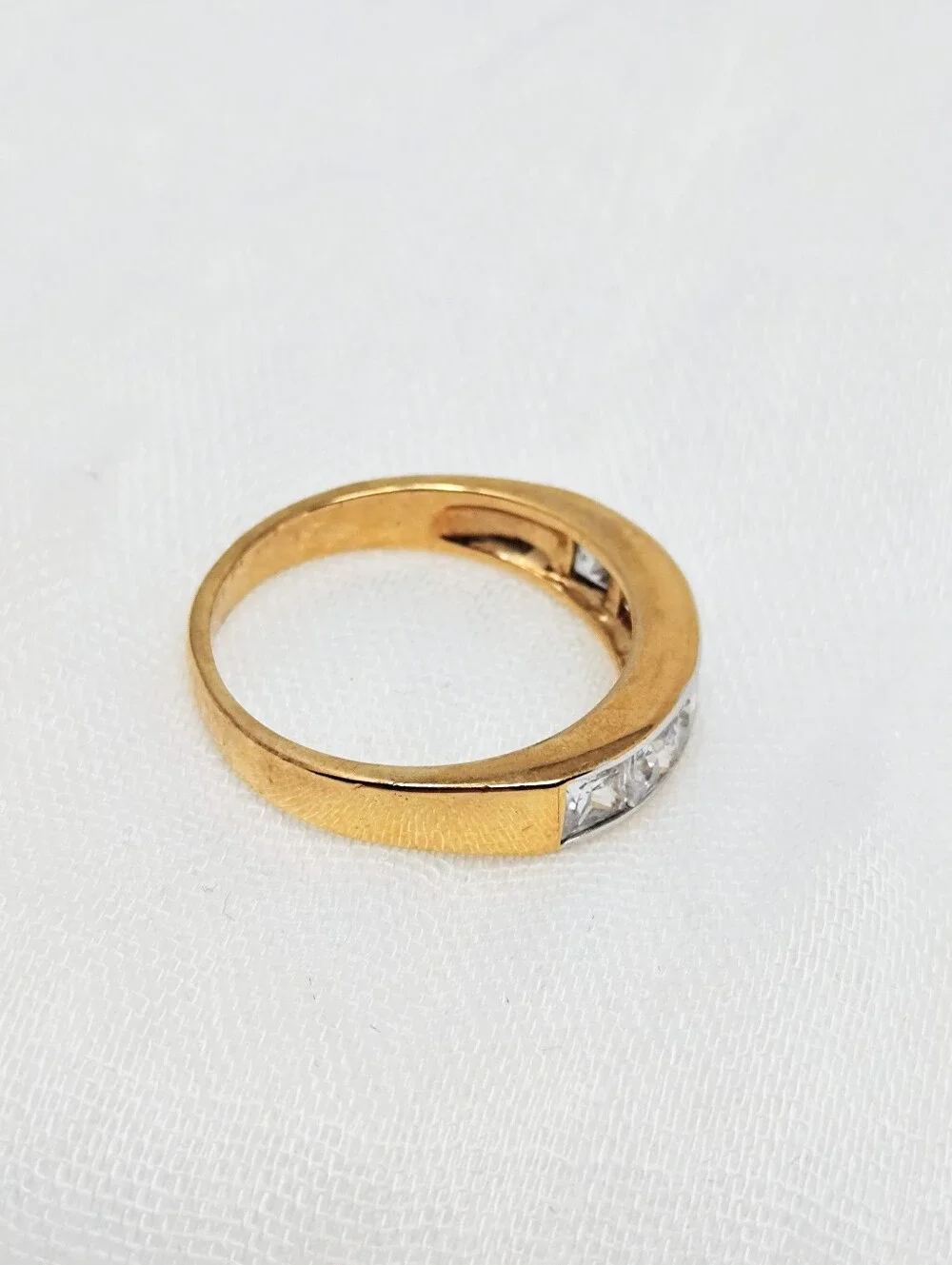 Vintage Size 12 Classic Ring In Gold Tone With Square Crystal Accent Stones
